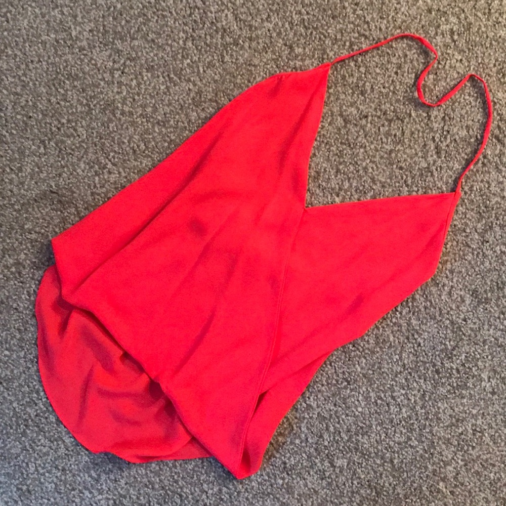 Poly halter low back tank top